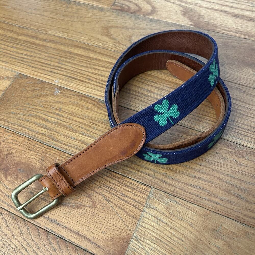 Smathers & Branson Shamrock Clover Needlepoint Leather Belt 40